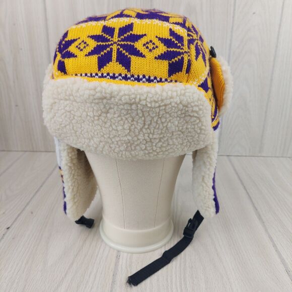 Minnesota Vikings Trapper Hat Ear Flaps Knit Quilted Insulated NFL Faux Fur - Picture 1 of 7